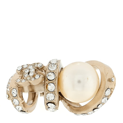 Chanel Crystal Pearl CC Ring 52/6 Gold 1 of 4