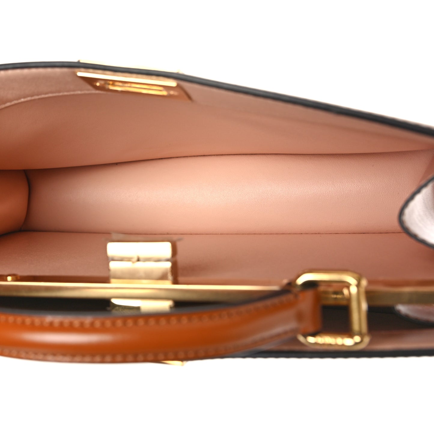 Vitello King Luxor Shiny Nappa Medium Peekaboo I SEE U East West Satchel Brandy Light Rose
