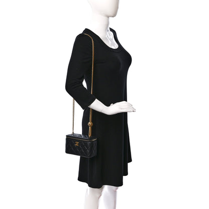 Chanel Lambskin Quilted Sweet Camellia Small Vanity Case With Chain Black 2 of 11