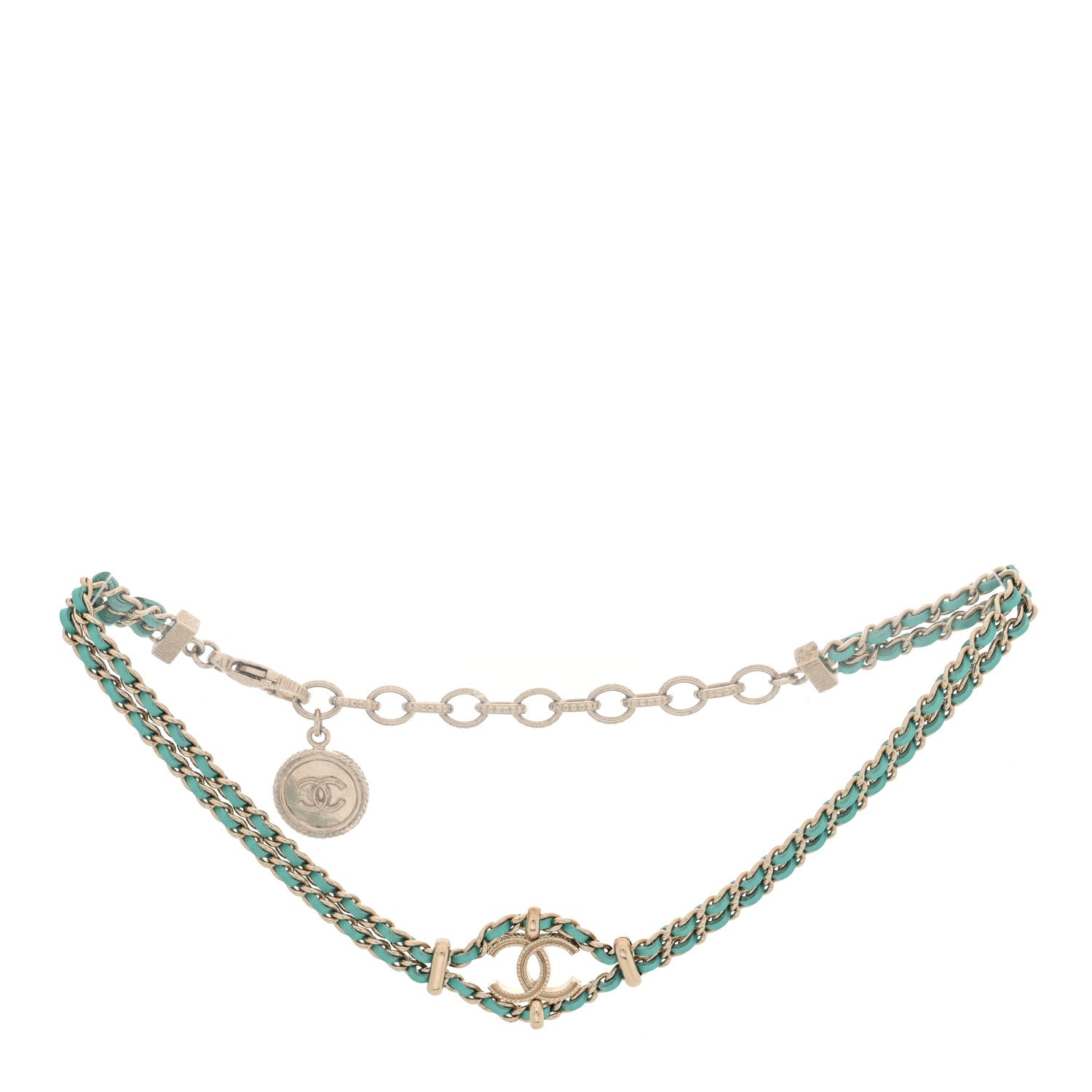Chanel Metal Lambskin CC Chain Link Necklace Golden Light Green 3 of 4