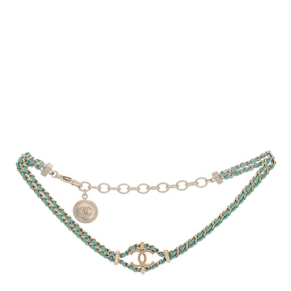 Chanel Metal Lambskin CC Chain Link Necklace Golden Light Green 3 of 4