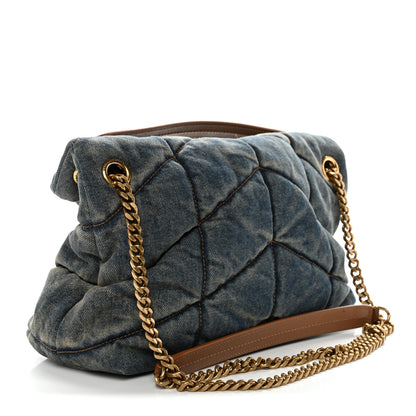 Saint Laurent Denim Quilted Small Loulou Puffer Monogram Chain Satchel Blue Cinnamon 3 of 12
