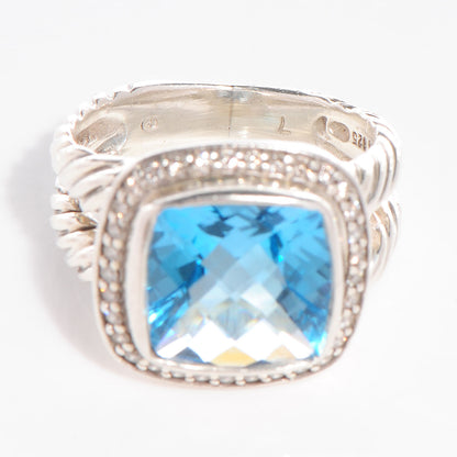 David Yurman Sterling Silver Diamond Blue Topaz 11mm Albion Ring 50 5.5 4 of 6