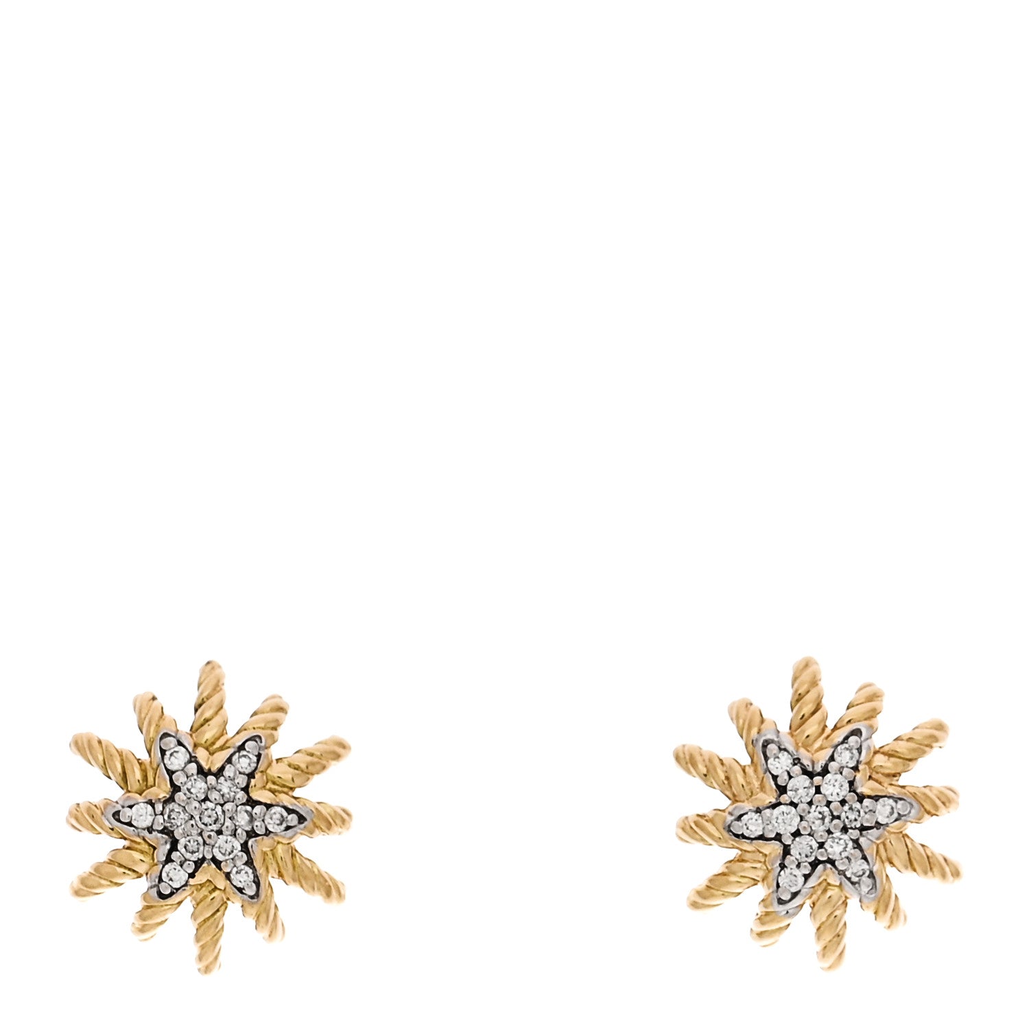 David Yurman 18K Yellow Gold Diamond 10mm Starburst Earrings 1 of 4