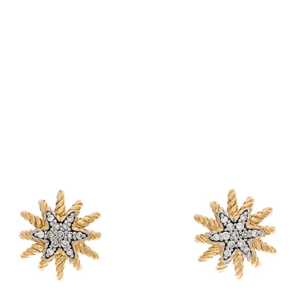 David Yurman 18K Yellow Gold Diamond 10mm Starburst Earrings 1 of 4