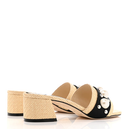 Jimmy Choo Raffia Embellished Minea 45 Sandals 35 Black White 4 of 7