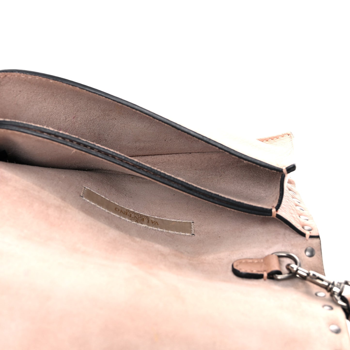 Pebbled Calfskin Onyx Small Rockstud Rolling Wristlet Clutch Soft Noisette