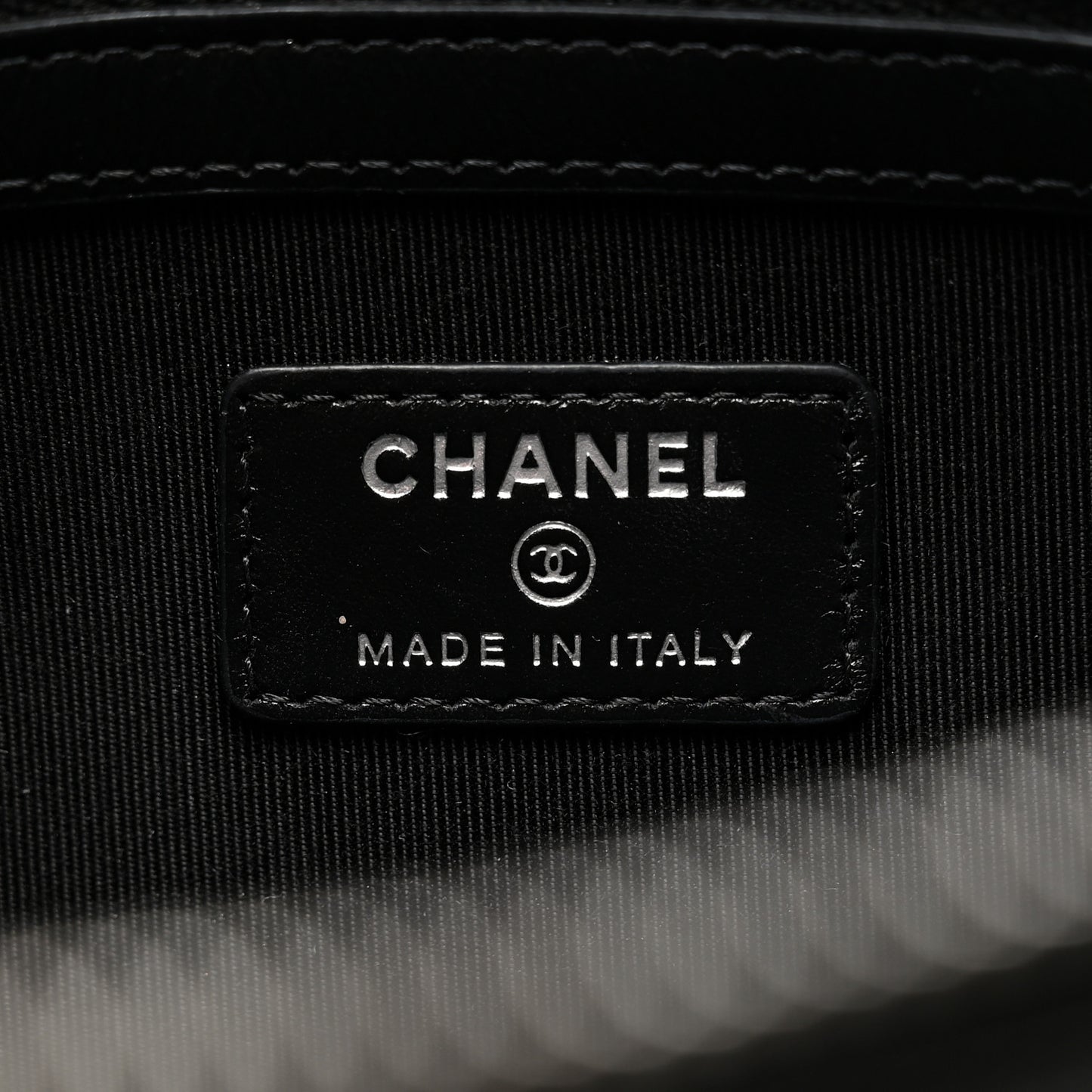 Shiny Calfskin Crystal Pearl Logo Cosmetic Case Black