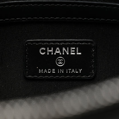 Chanel Shiny Calfskin Crystal Pearl Logo Cosmetic Case Black 6 of 10