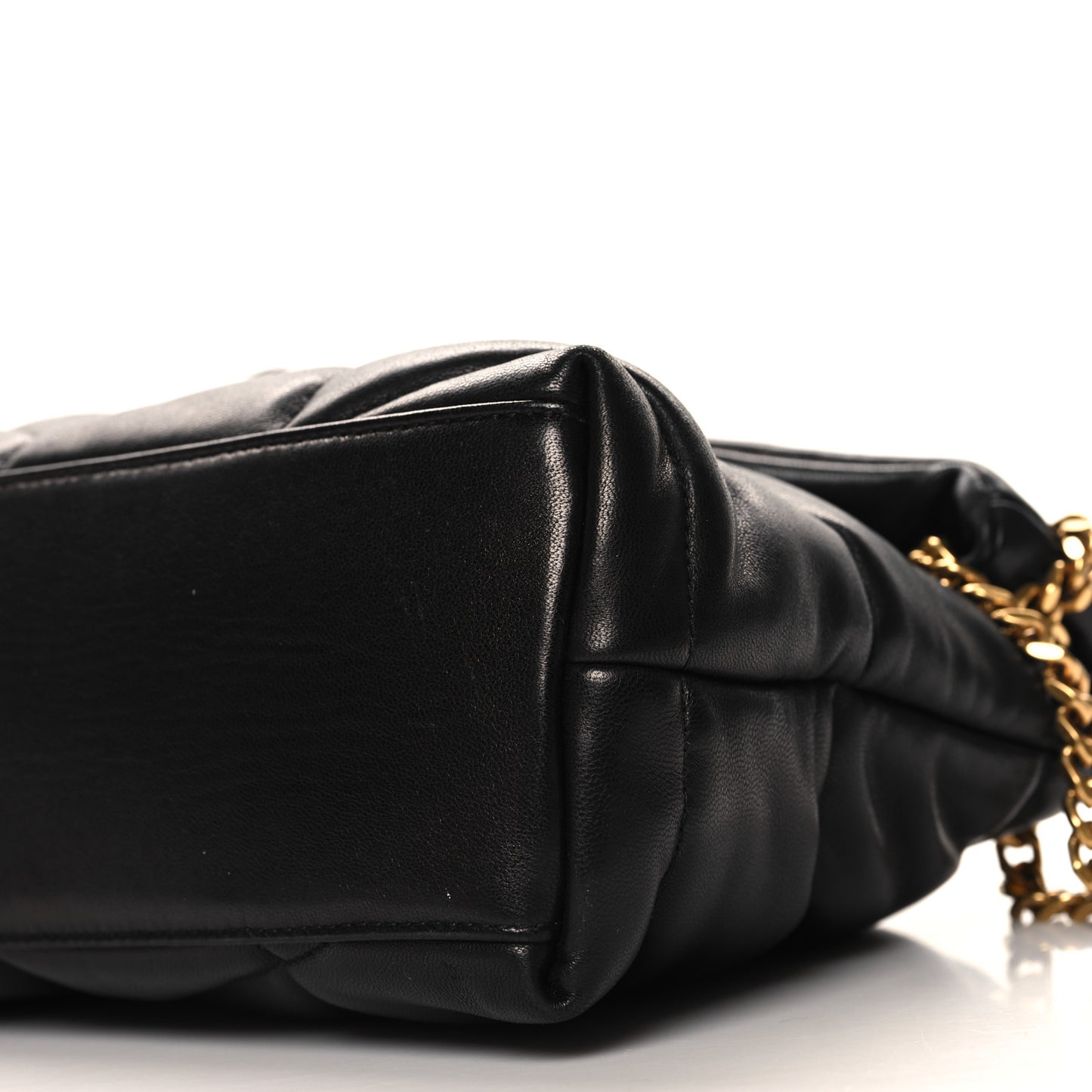 Lambskin Quilted Small Loulou Puffer Monogram Chain Satchel Black