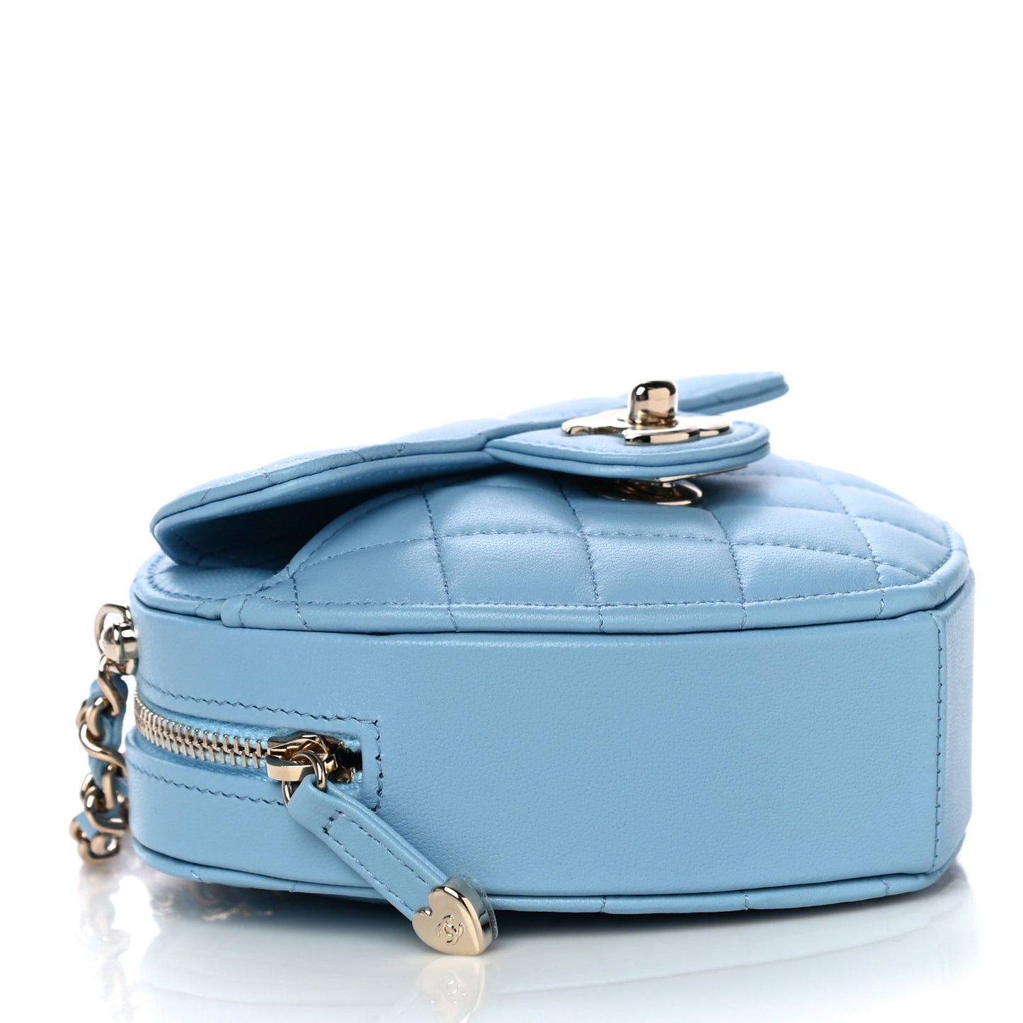 Lambskin Quilted CC In Love Heart Clutch With Chain Light Blue