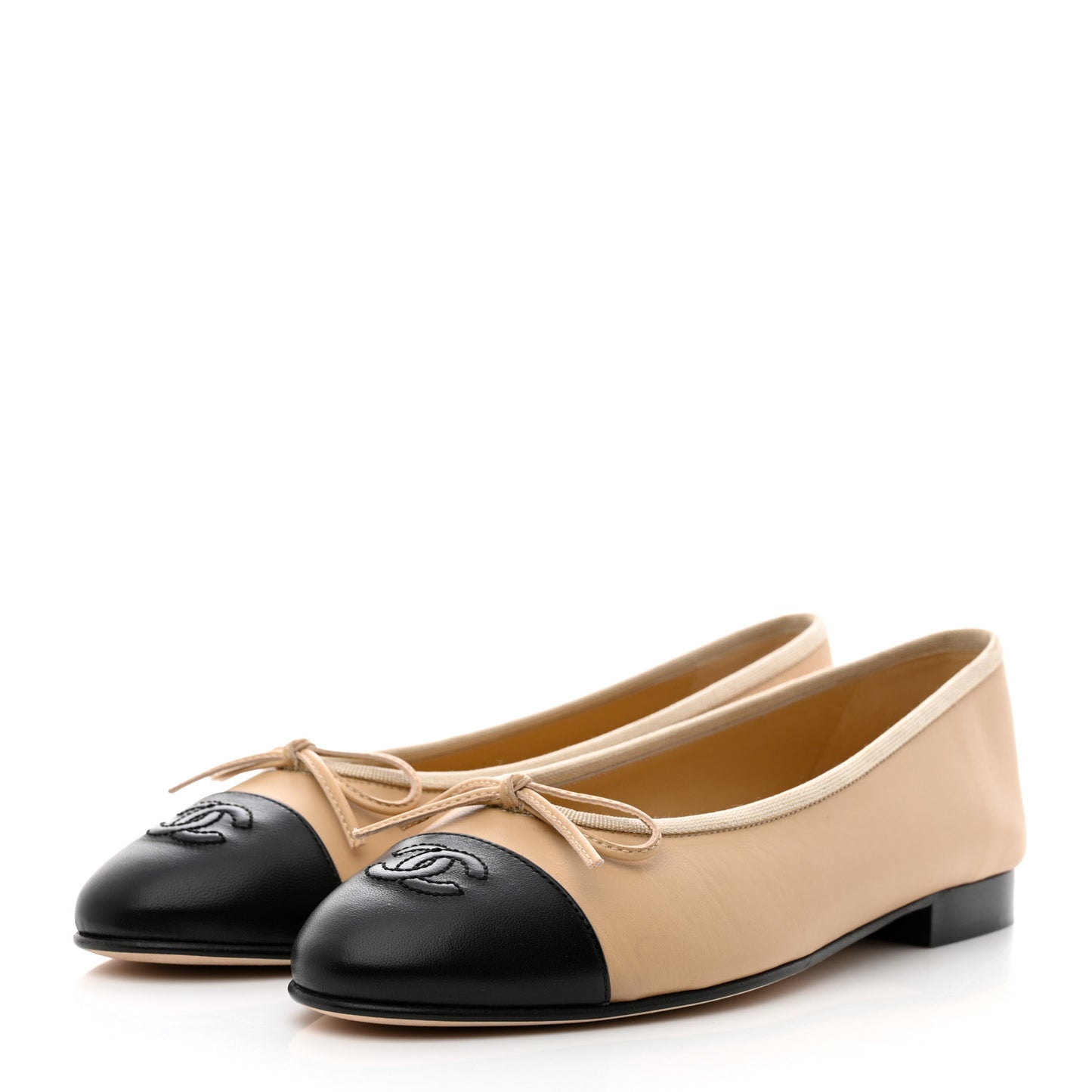 Lambskin Cap Toe CC Ballerina Flats 38.5 Beige Black