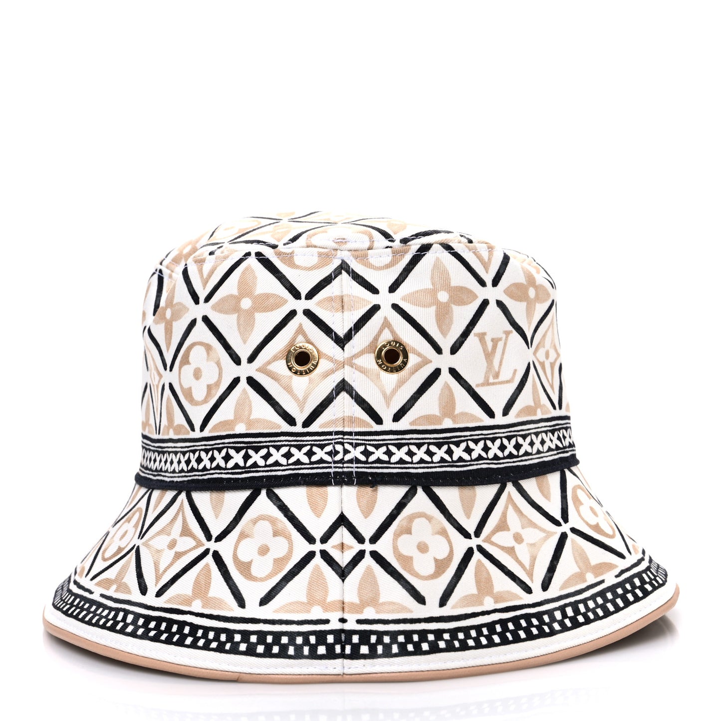 Cotton Monogram Flower Tile Reversible Bucket Hat Beige