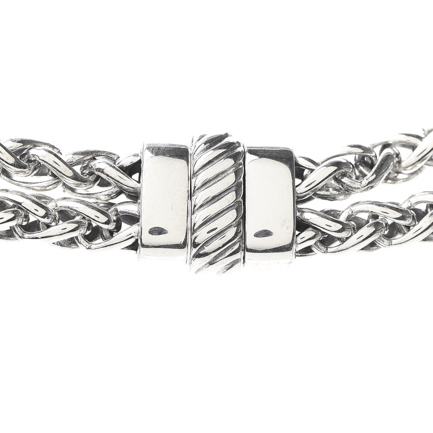 Sterling Silver Diamond Double Wheat Chain Necklace