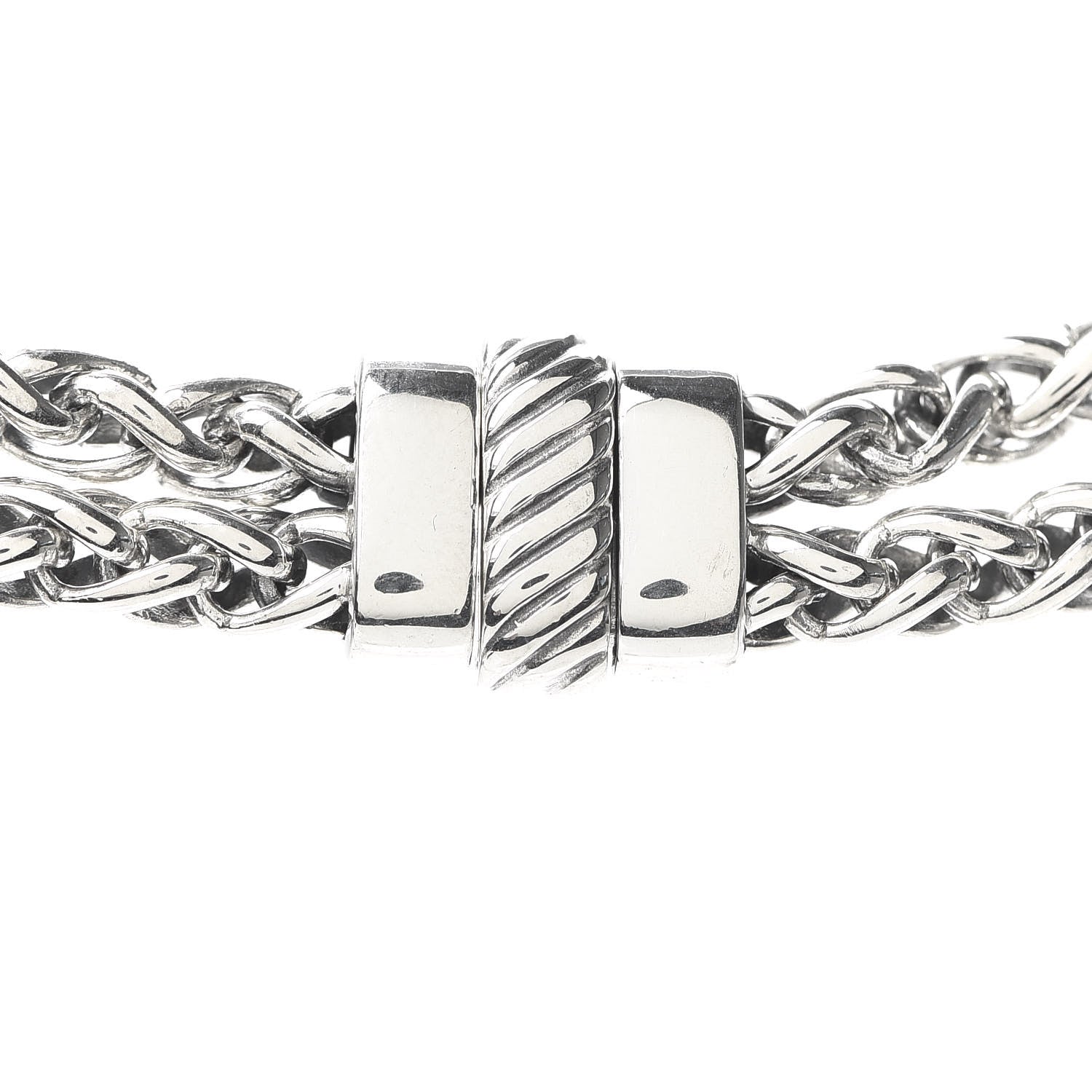 David Yurman Sterling Silver Diamond Double Wheat Chain Necklace 4 of 5