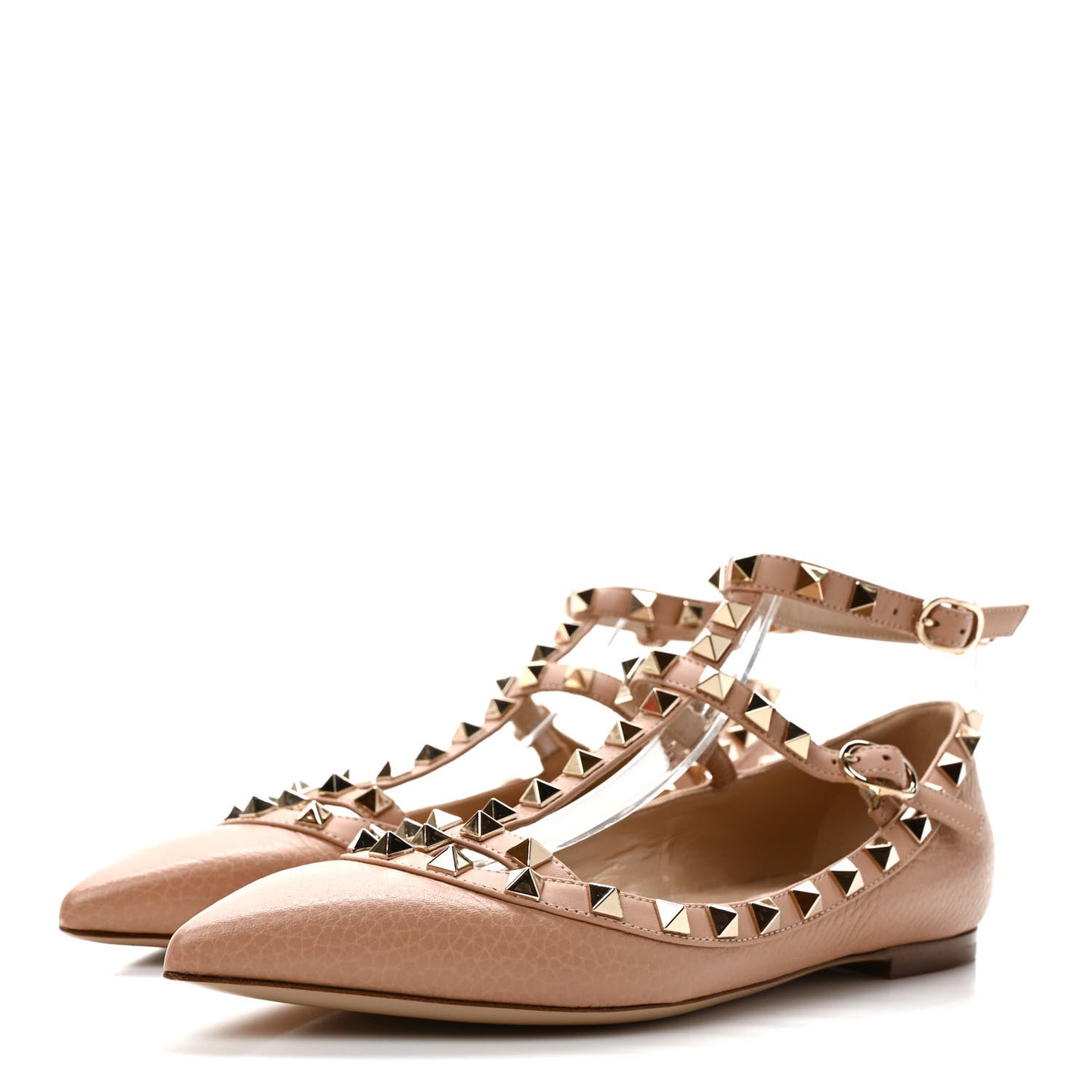 Pebbled Calfskin Rockstud Cage Ballerina Flats 36 Skin Sorbet