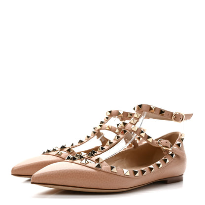 Valentino Garavani Pebbled Calfskin Rockstud Cage Ballerina Flats 36 Skin Sorbet 3 of 8