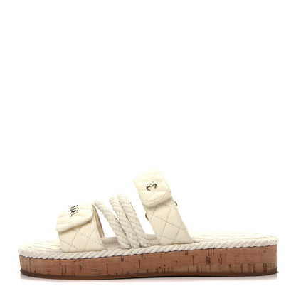 Chanel Cord Lambskin Quilted Logo Mules 38 White 1 of 13