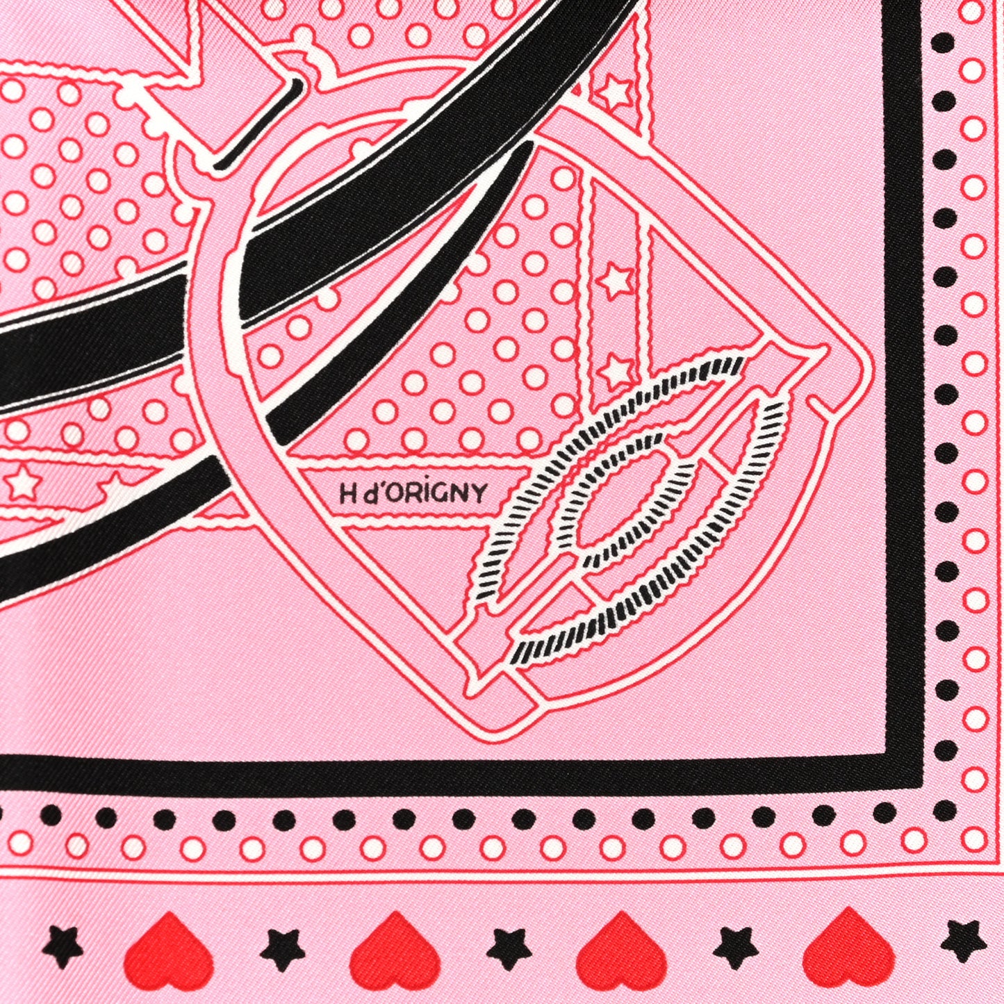 Silk Grand Manege Cut Bandana Love Scarf 70 Rouge Rose Black
