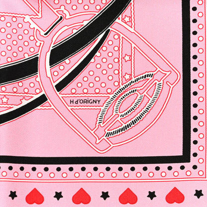 Hermes Silk Grand Manege Cut Bandana Love Scarf 70 Rouge Rose Black 6 of 6