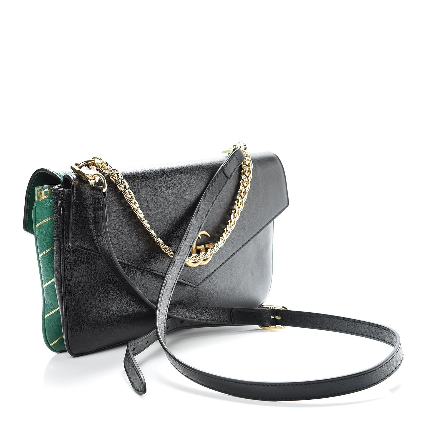 Calfskin Diagonal GG Medium Thiara Double Envelope Shoulder Bag Emerald Green Black