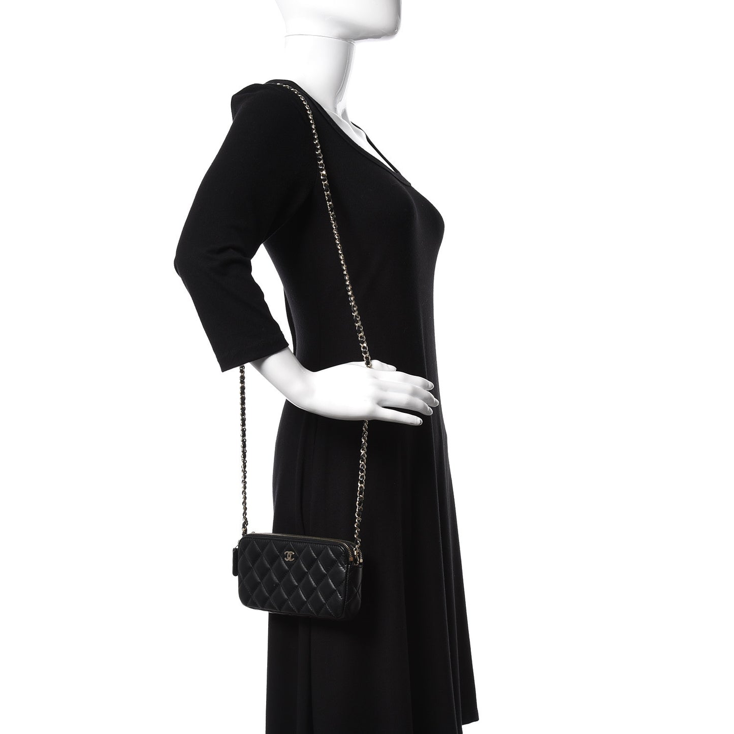 Lambskin Quilted Small Clutch With Chain Black