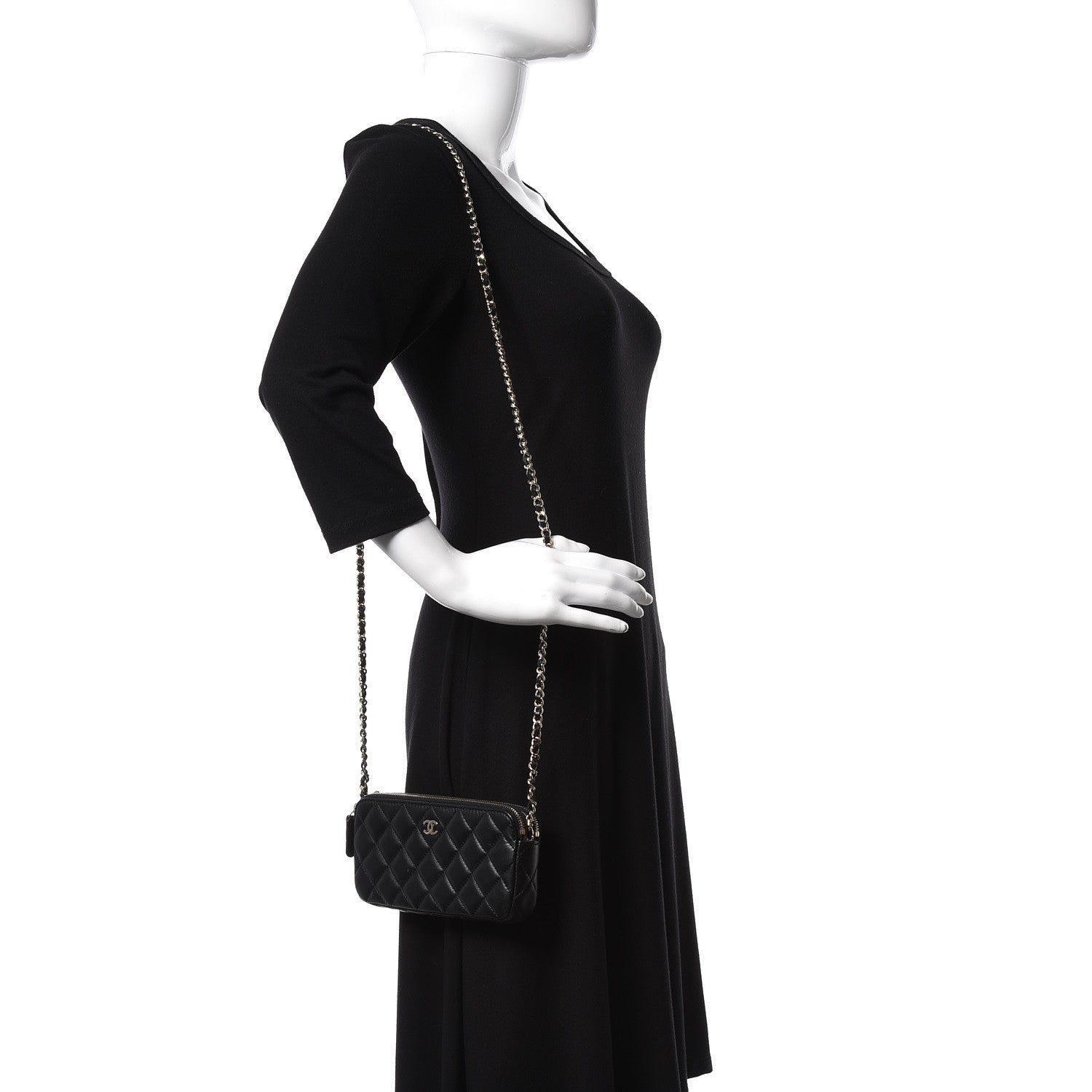 Chanel Lambskin Quilted Small Clutch With Chain Black 2 of 16
