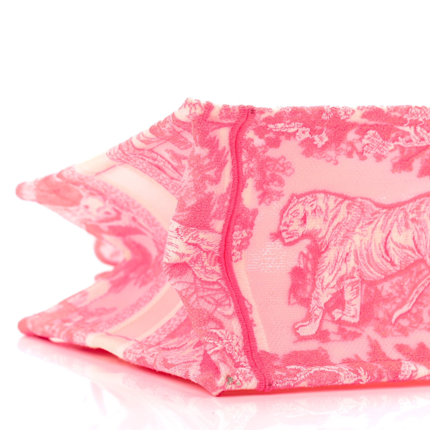 Transparent Canvas Embroidered Small Toile De Jouy Reverse Book Tote Fluorescent Pink