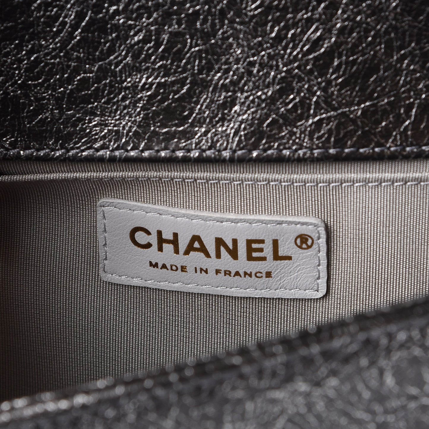 Cracked Metallic Calfskin Quilted Medium Boy Flap Dark Silver