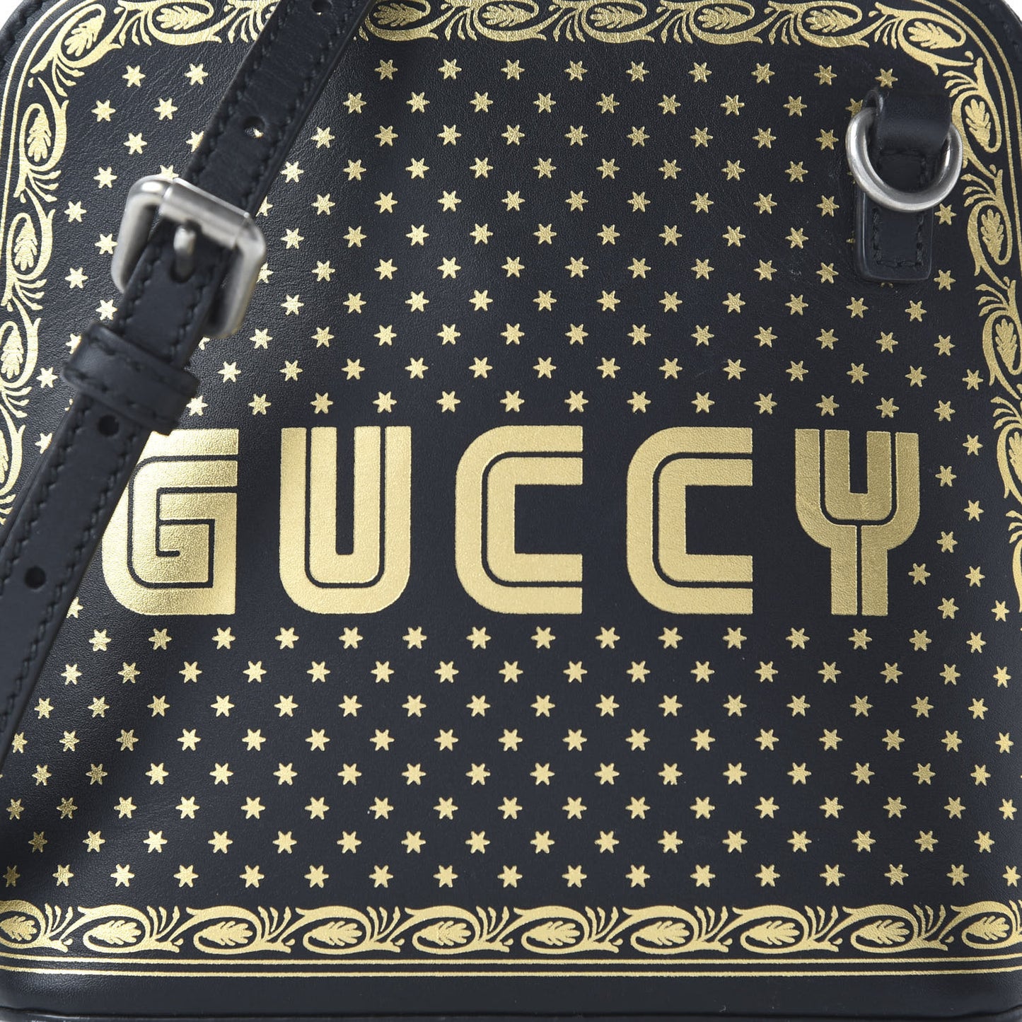 X SEGA Calfskin GUCCY Stars Mini Dome Shoulder Bag Black Gold
