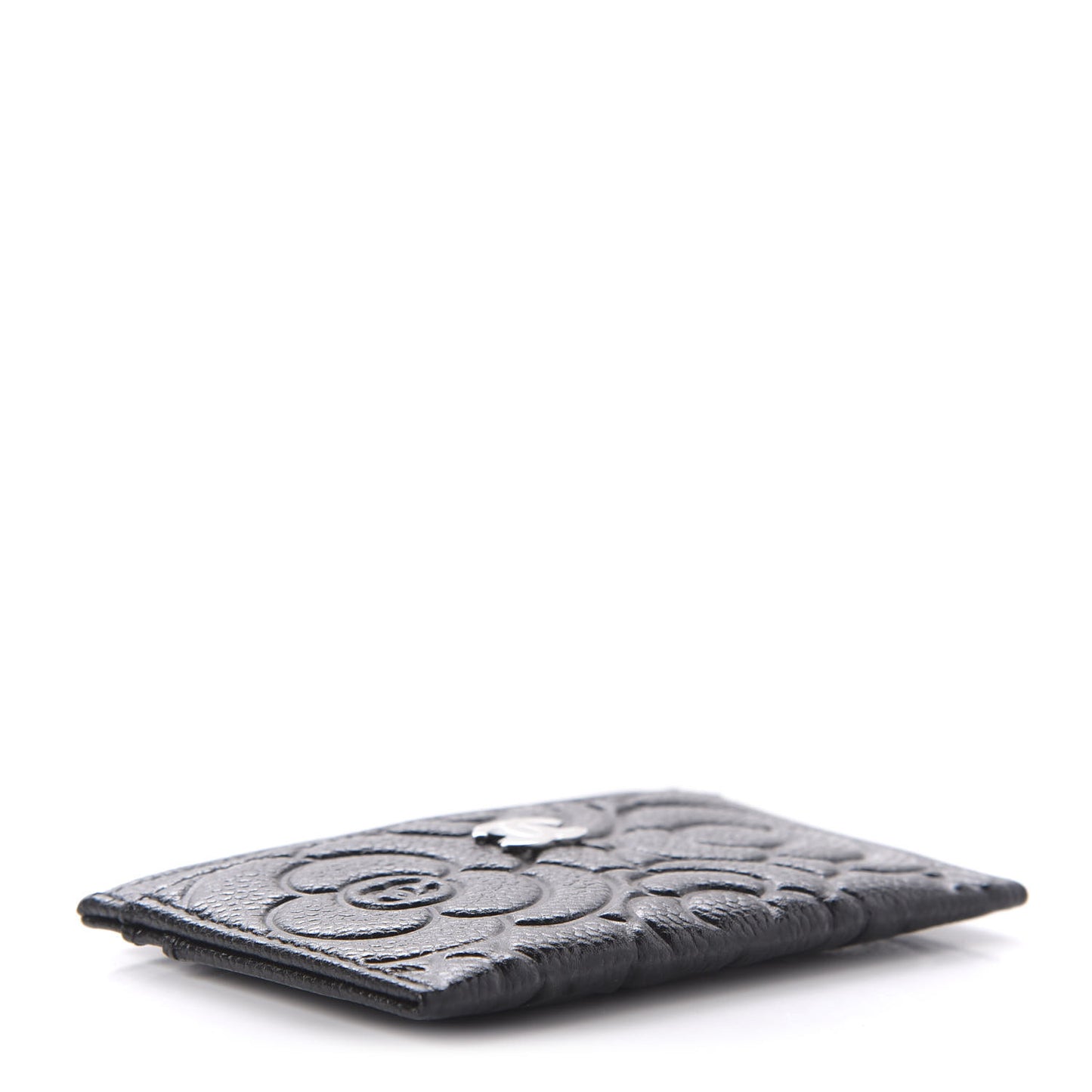 Caviar Camellia Embossed Card Holder Black