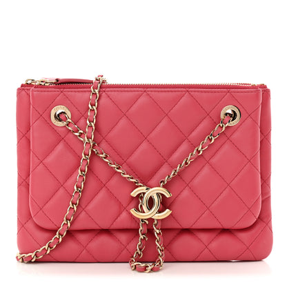 Chanel Shiny Lambskin Quilted Small Double Case With Strap Pink 1 of 11