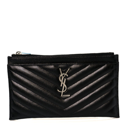 Saint Laurent Grain De Poudre Chevron Monogram Bill Pouch Black 1 of 9