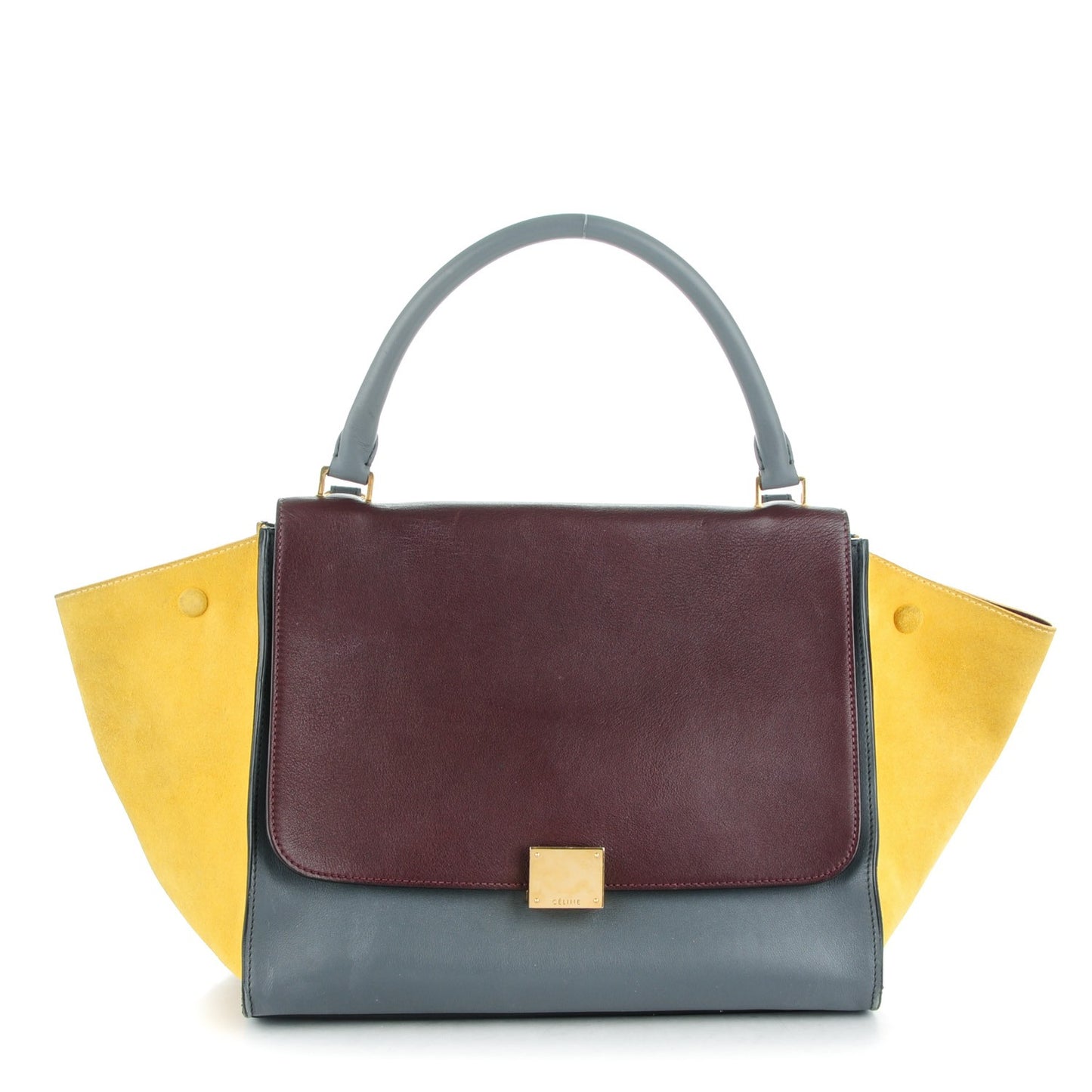 Smooth Calfskin Suede Medium Tri-Color Trapeze Yellow