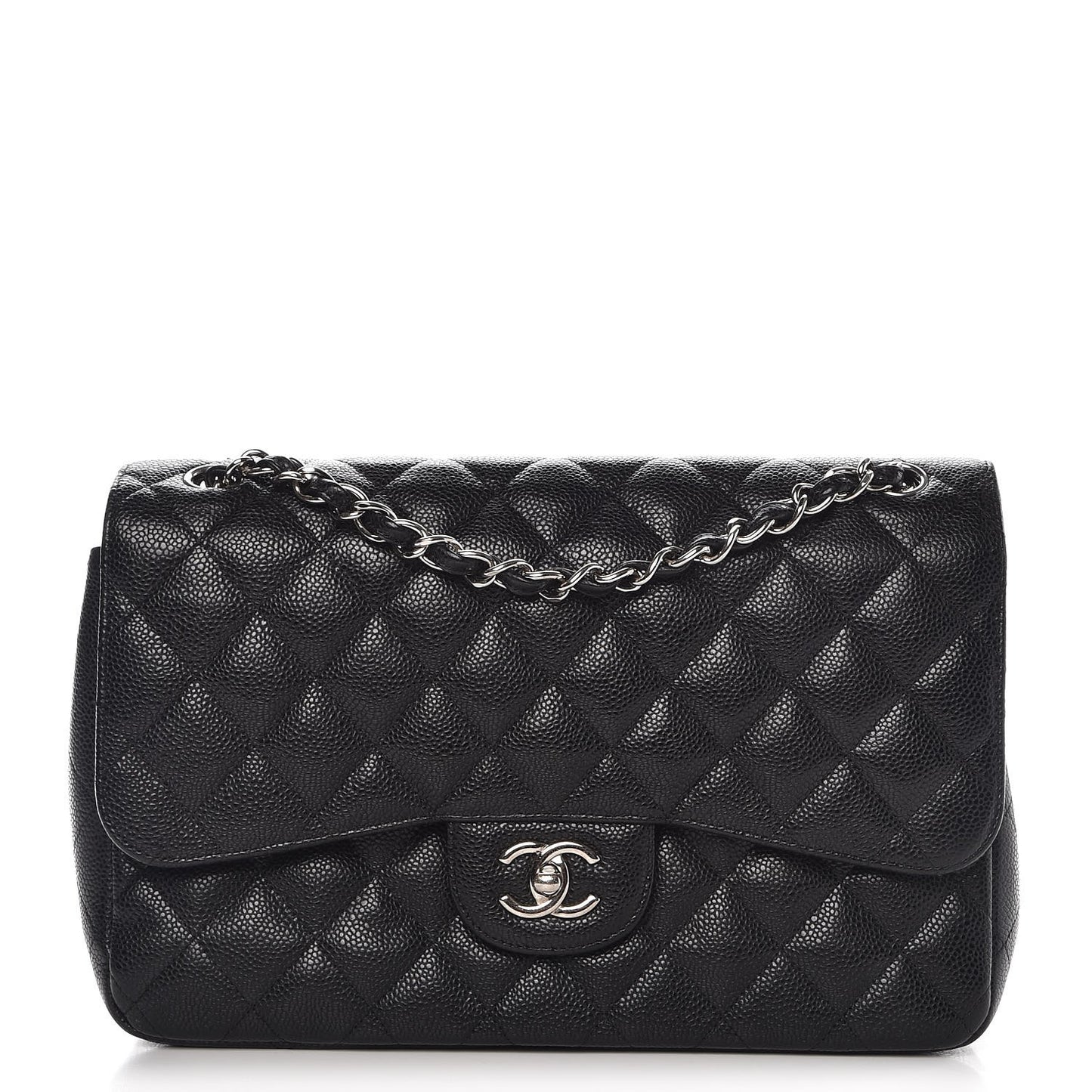 Caviar Quilted Jumbo Double Flap Black