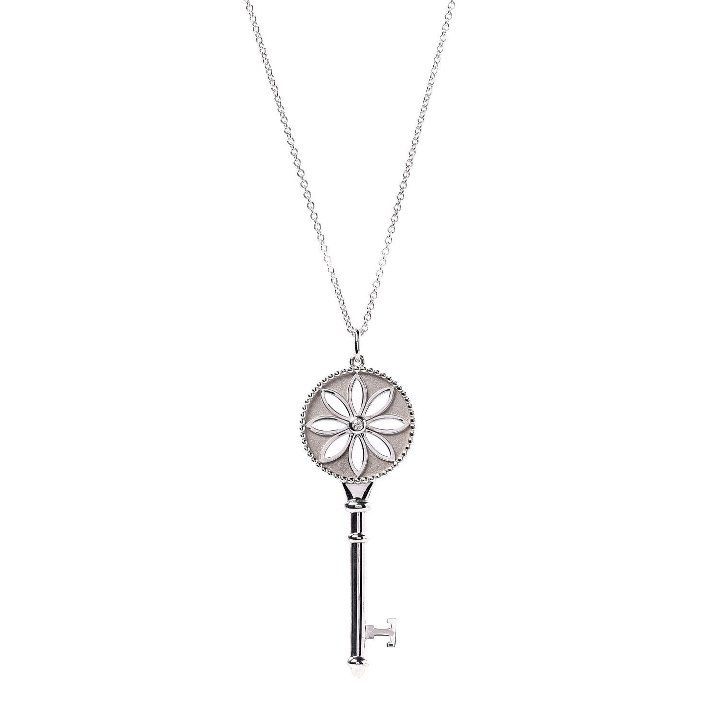 Sterling Silver Diamond Large Daisy Key Pendant Necklace