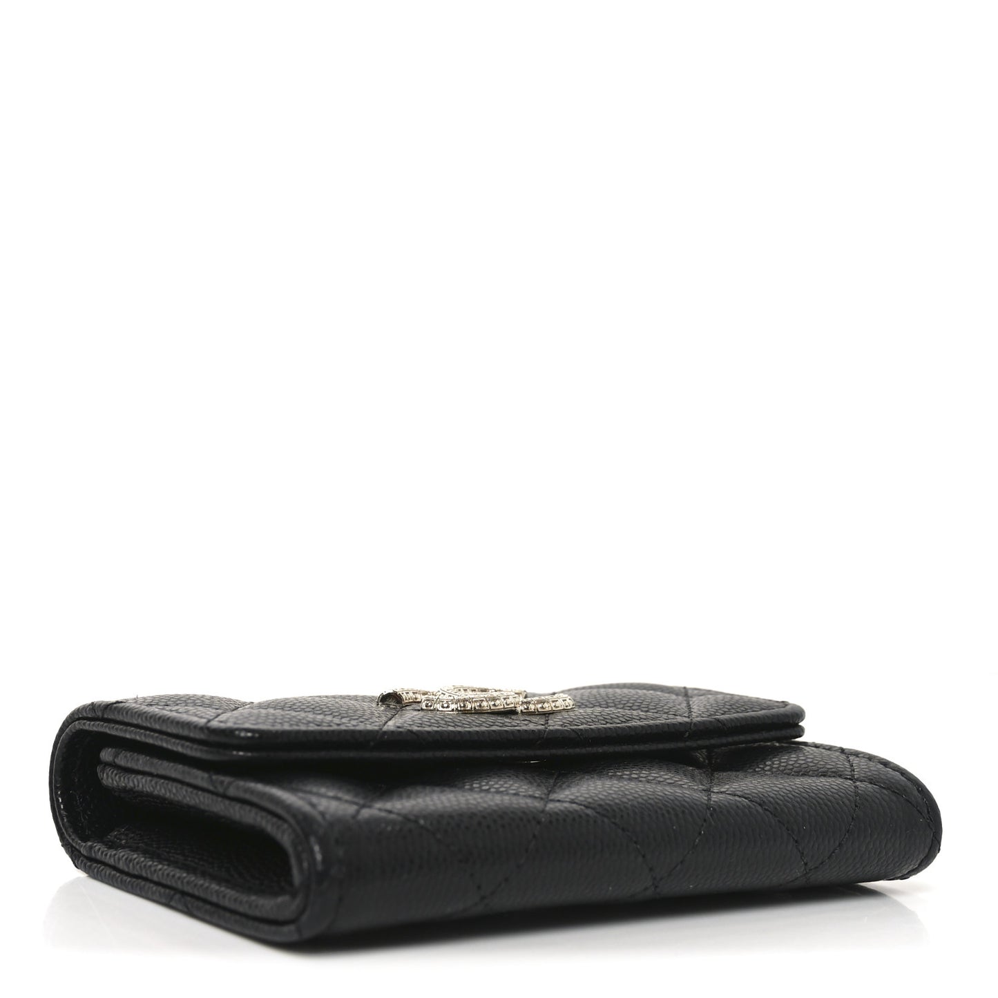 Caviar Quilted CC Glitter Flap Card Holder Black
