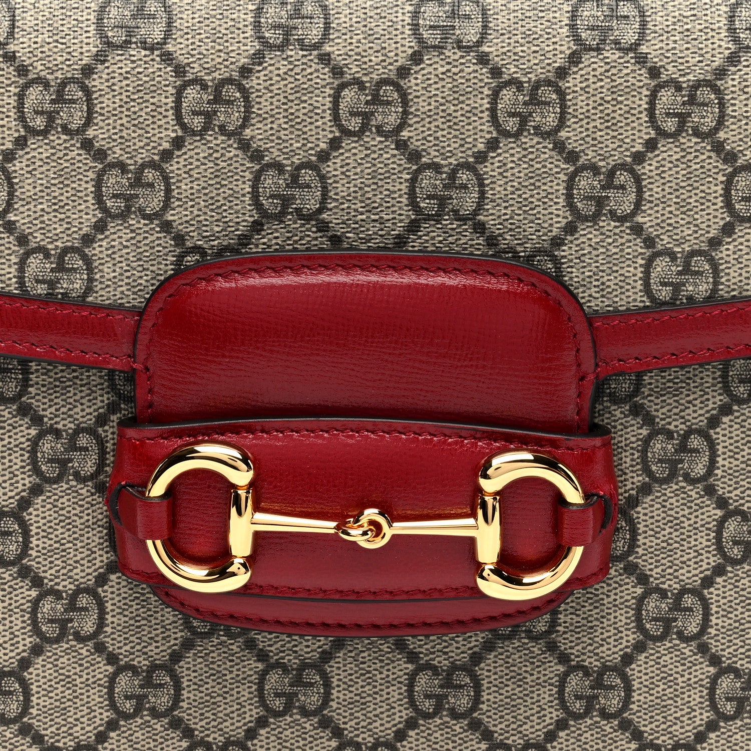 Gucci GG Supreme Monogram Azalea Calfskin Horsebit 1955 Shoulder Bag Beige Ebony New Cherry Red 8 of 10