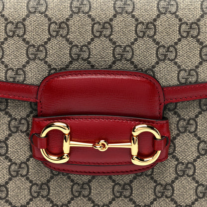 Gucci GG Supreme Monogram Azalea Calfskin Horsebit 1955 Shoulder Bag Beige Ebony New Cherry Red 8 of 10