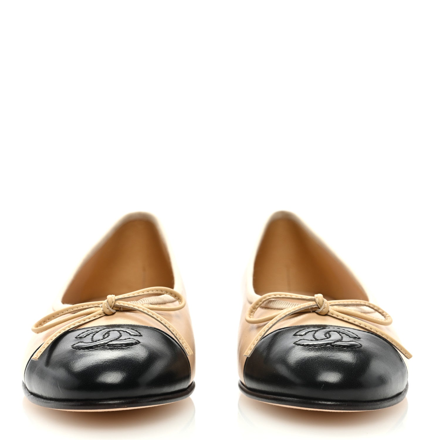 Chanel Lambskin Cap Toe CC Ballerina Flats 36.5 Beige Black 3 of 8