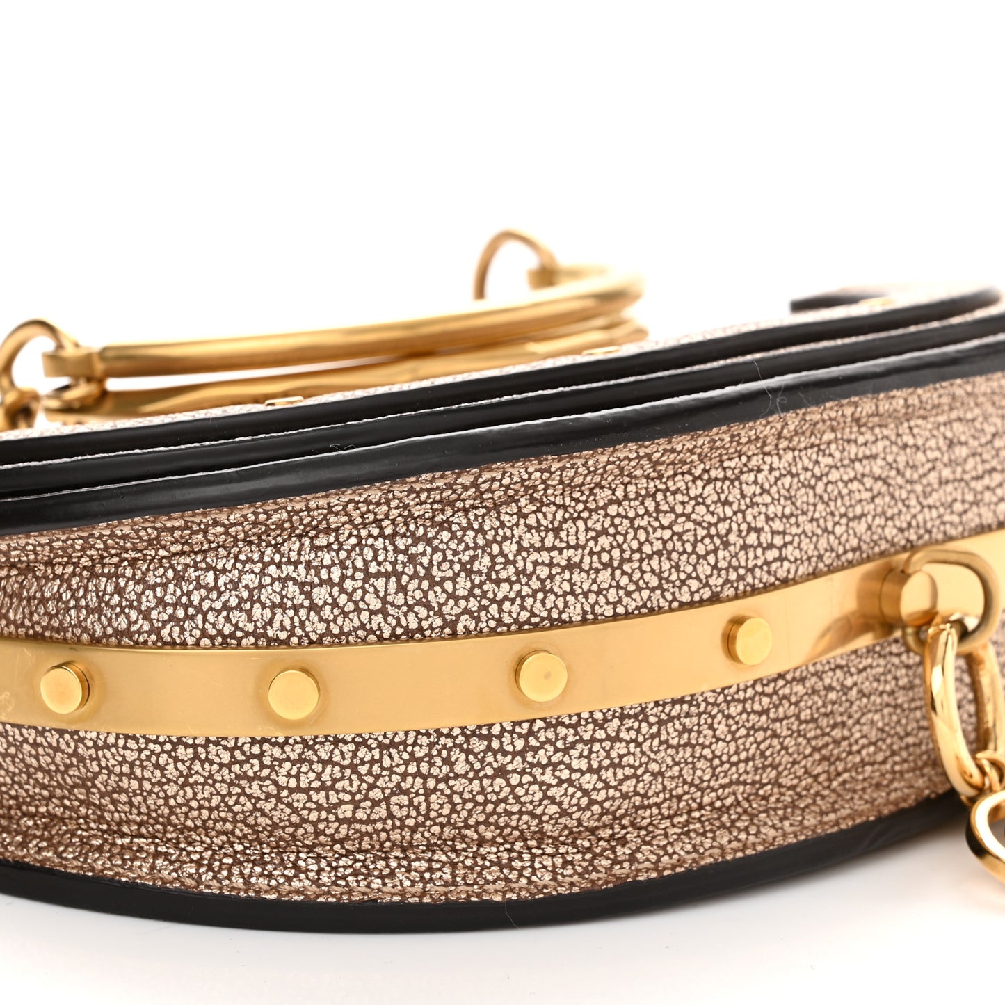Metallic Calfskin Small Nile Bracelet Minaudiere Bag Gold