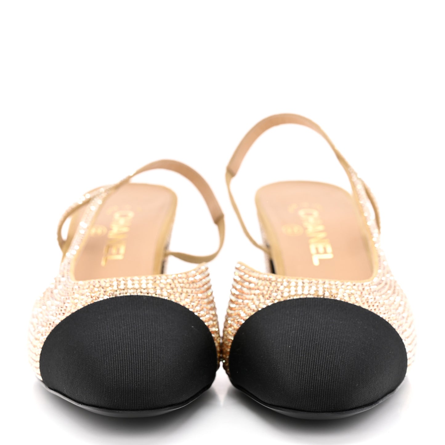 Strass Grosgrain Cap Toe CC Slingback Pumps 40 Gold Black