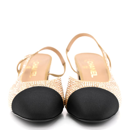 Chanel Strass Grosgrain Cap Toe CC Slingback Pumps 40 Gold Black 2 of 11