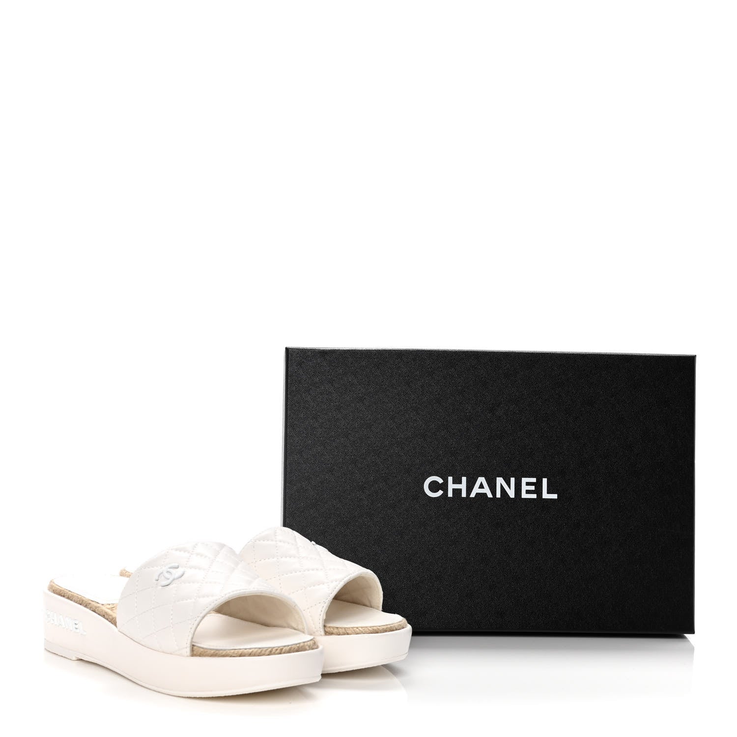 Chanel Lambskin Quilted CC Espadrille Slip On Sandals 39 White 13 of 13