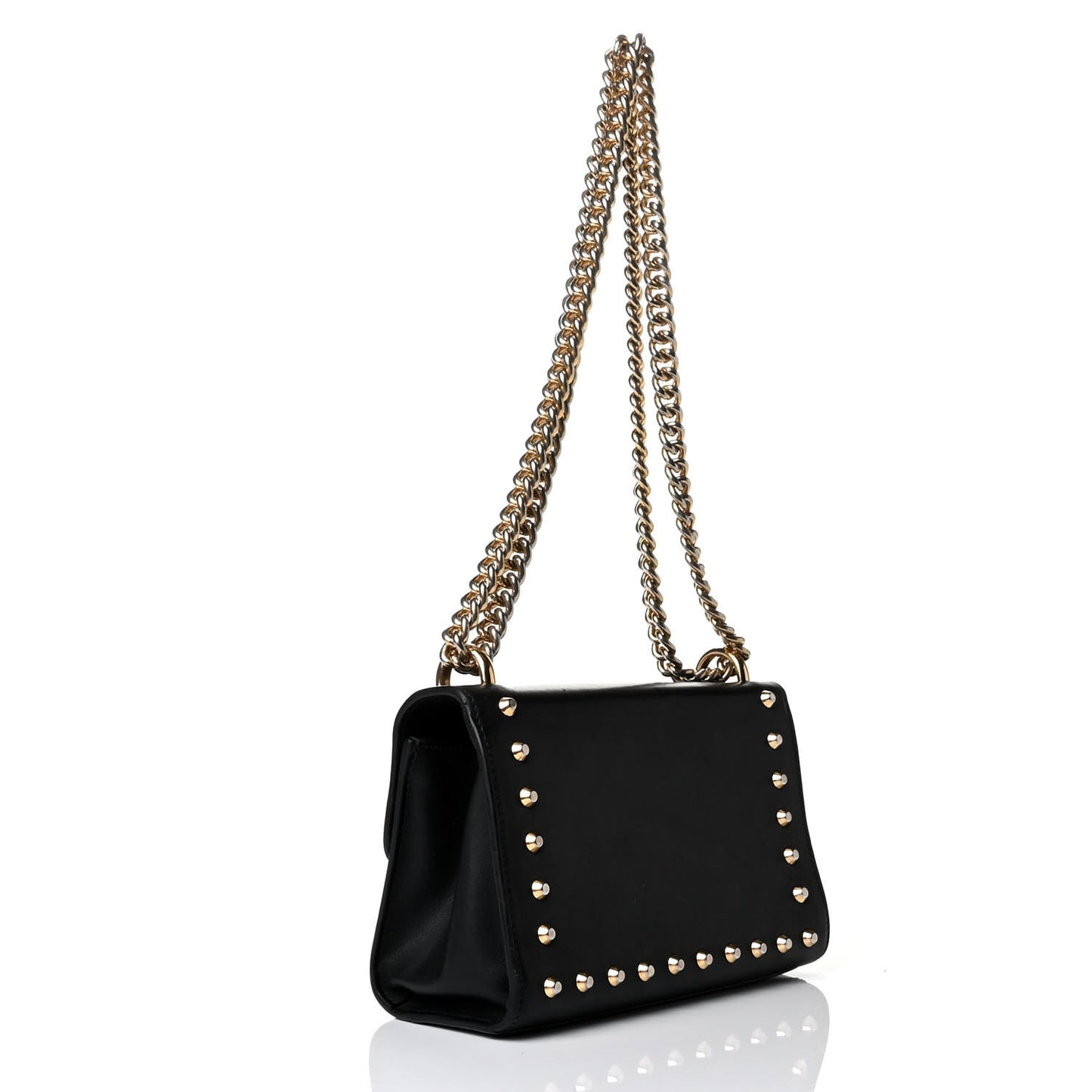 Calfskin Studded Small Padlock Shoulder Bag Black