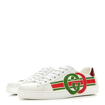Gucci Calfskin Interlocking G Mens New Ace Sneakers 7 White Red Flame Green 3 of 10