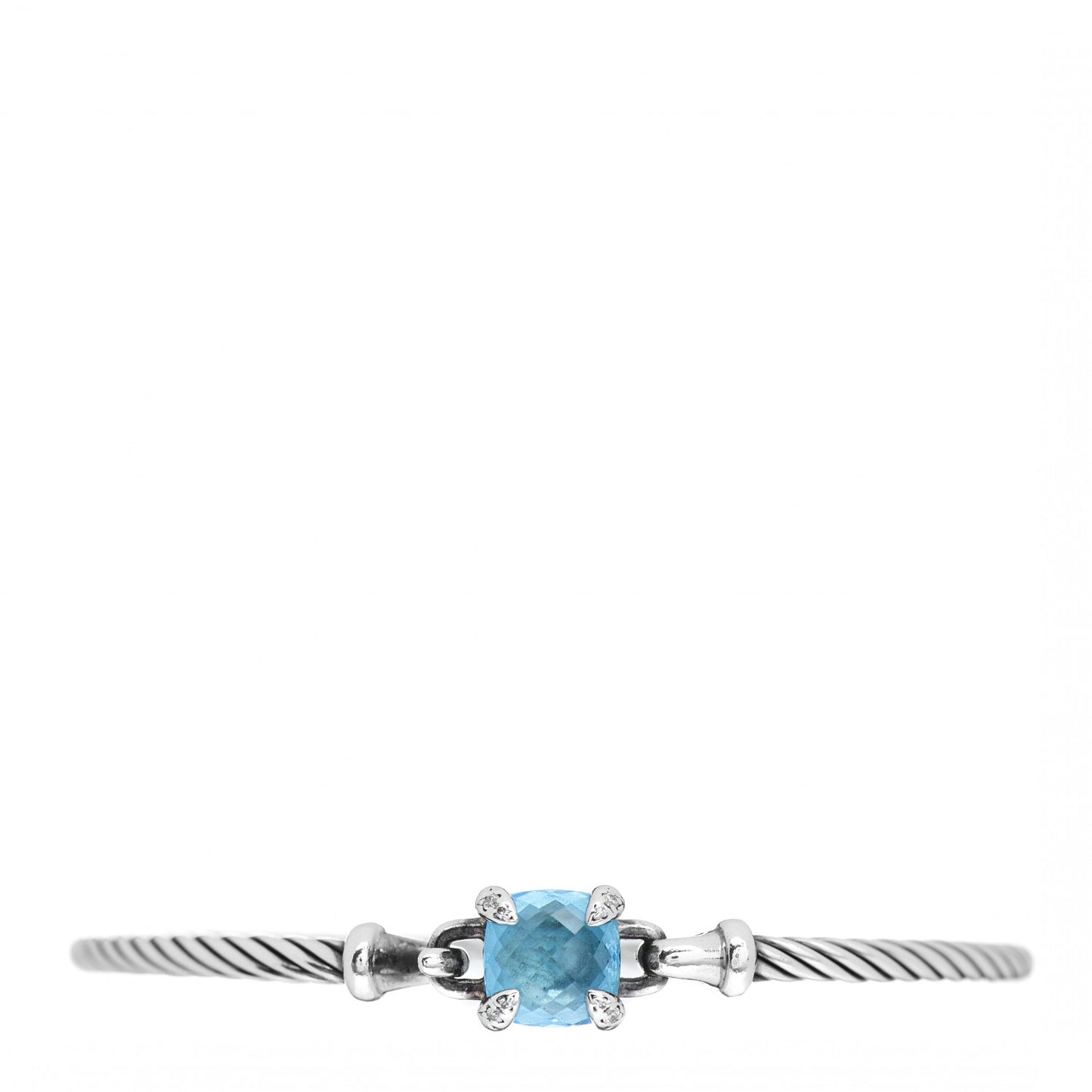 Sterling Silver Blue Topaz Diamond 8mm Chatelaine Bracelet