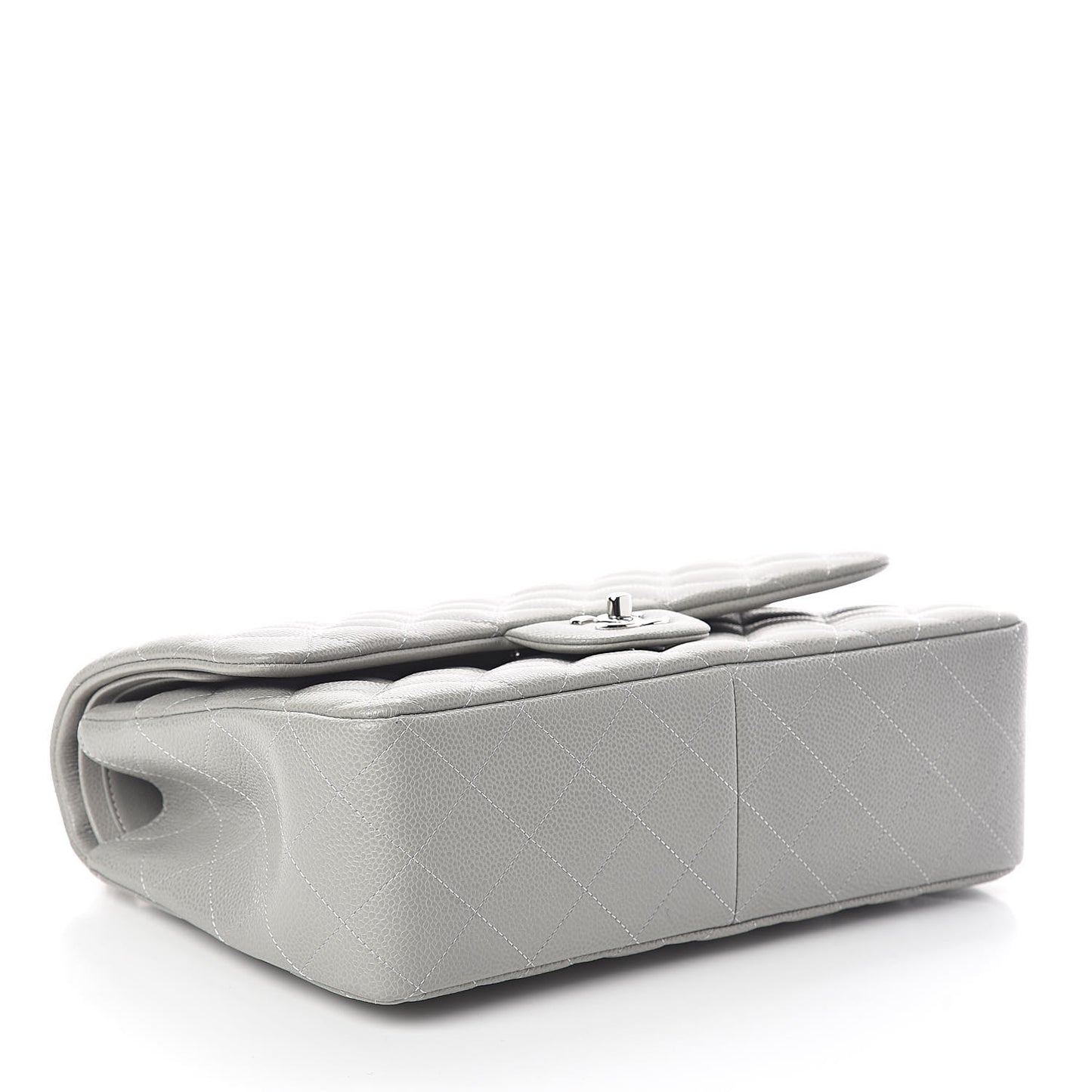 Caviar Quilted Jumbo Double Flap Light Grey