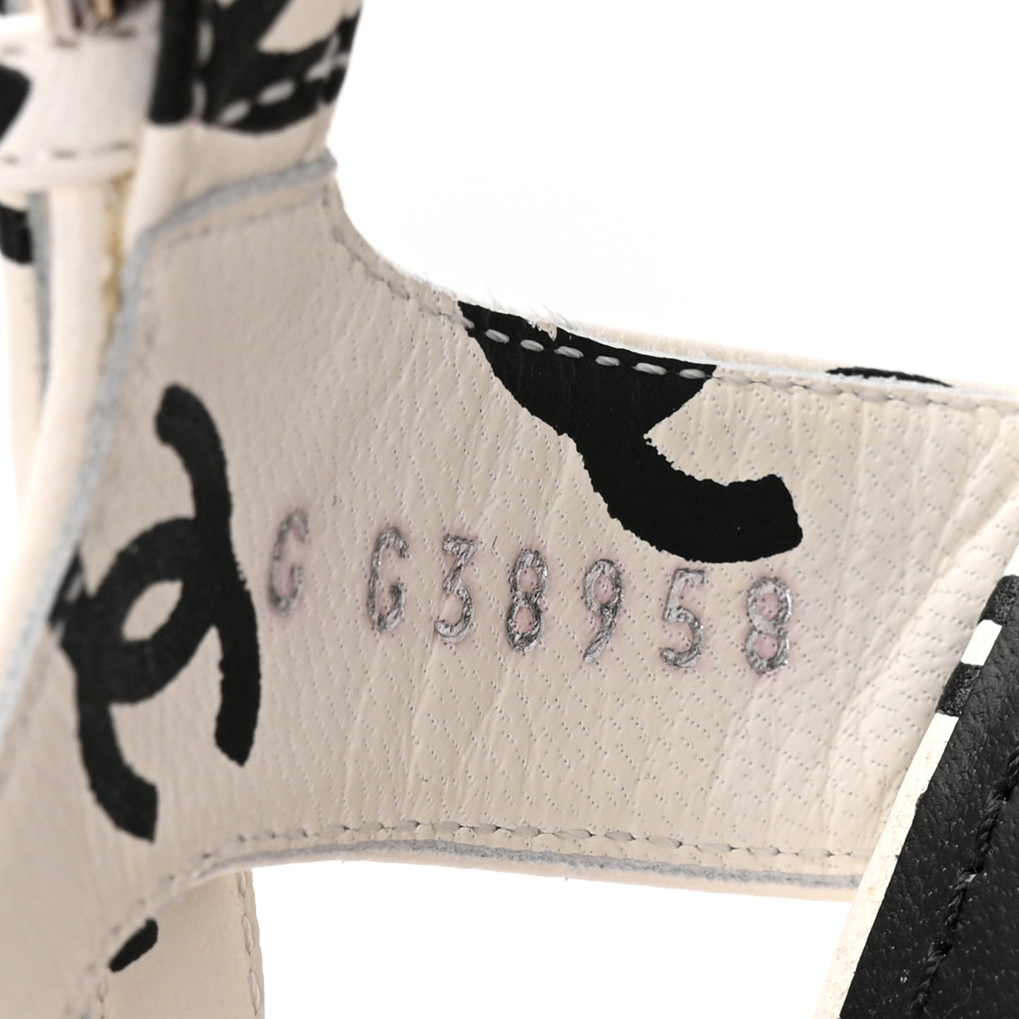 Printed Lambskin CC Platform Sandals 37 White Black