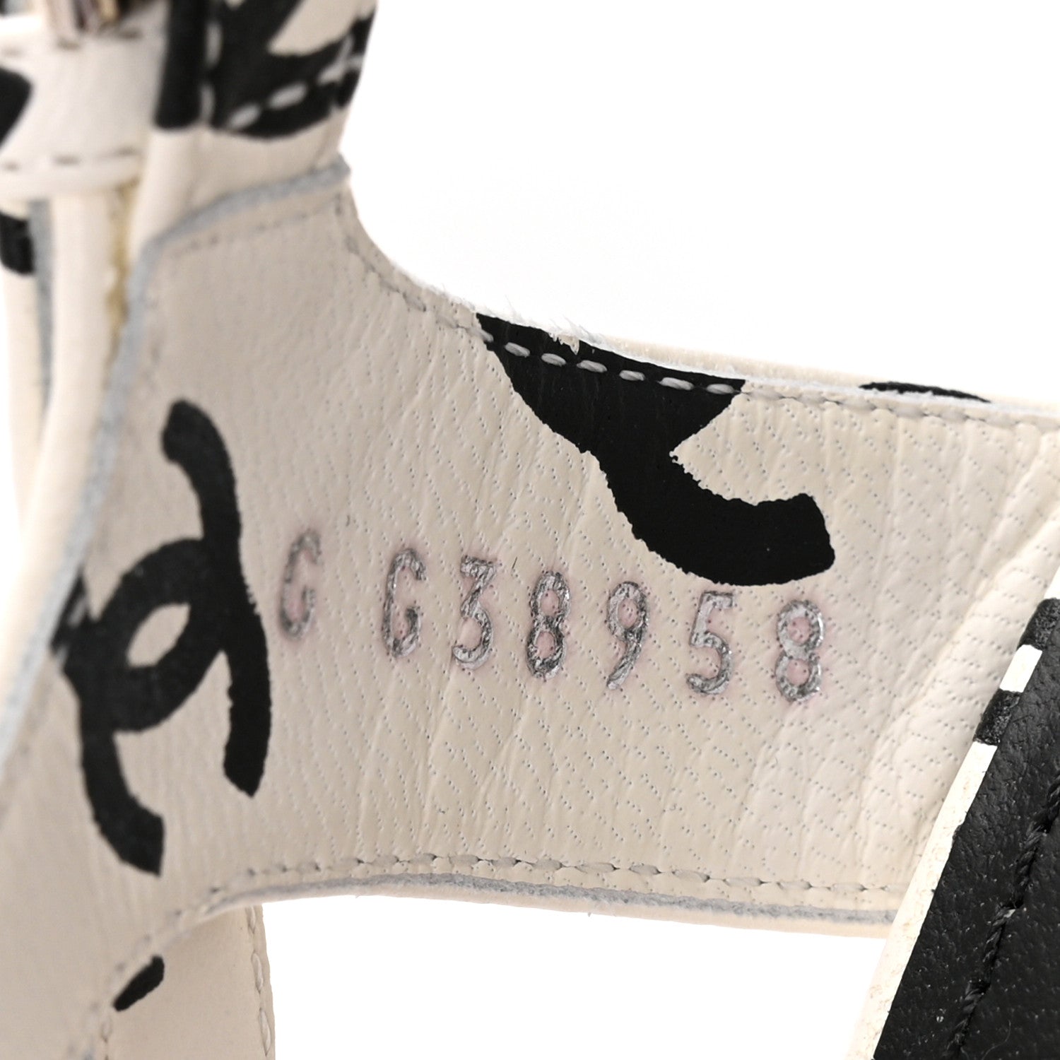 Chanel Printed Lambskin CC Platform Sandals 37 White Black 9 of 12